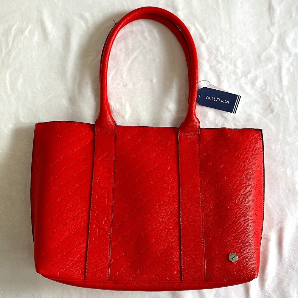 NWT NAUTICA SET ADRIFT TOTE BAG BRIGHT RED Size 15x11ins 100% Recycled Materials